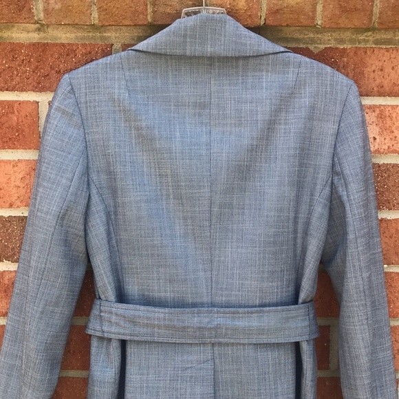 Banana Republic Fringed Edge Blue Chambray Lined Suit Jacket sz 0 - Picture 4 of 13